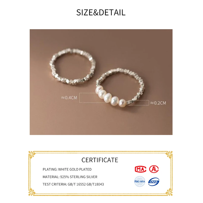 Silver Ring Real 925 Sterling Pearl Adjustable For Women Classic Fine Jewelry Minimalist Accessories