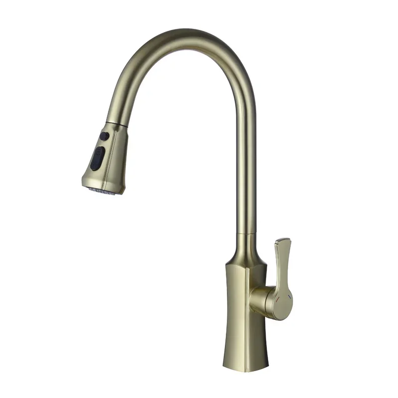 

Pull-out Kitchen Faucet Brushed Gold Rotatable Tap Brass Flexible Cold and Hot Water Washbasin Sink