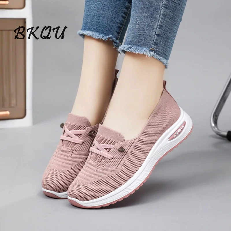 BKQU Women 2024 Spring Casual Shoes Breathable Comfortable Woven Mesh Sneakers High Quality Plus Size