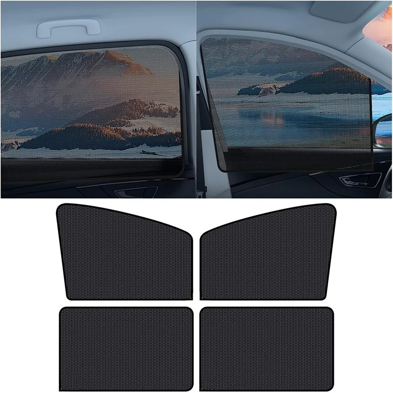 

4pcs Car Window Sun Shades Cover Magnetic Curtains UV Protection Mesh Sunshade for Front Rear Side Window Auto Accessories
