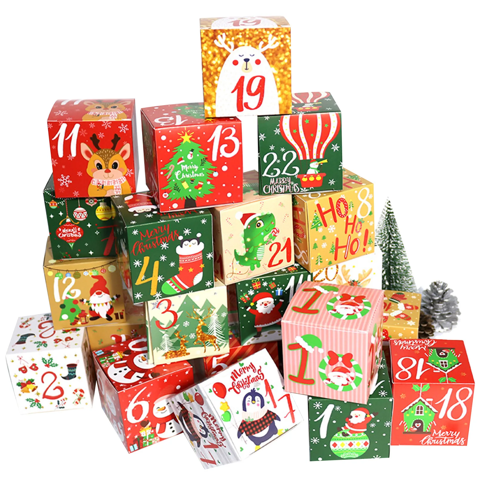 Calendario Dell'Avvento Fai Da Te - 24 Scatoline Regalo Natalizie 7x7cm | Conto Alla Rovescia Natale - Foto 2