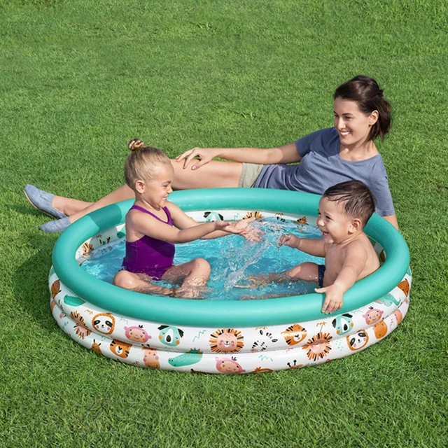 40”/48” X 10” 3 Rings Round Inflatable Infant Baby Swimming Pool Toddler Kiddie Ball Pit Pool Animal Pattern Age 2 and Up
