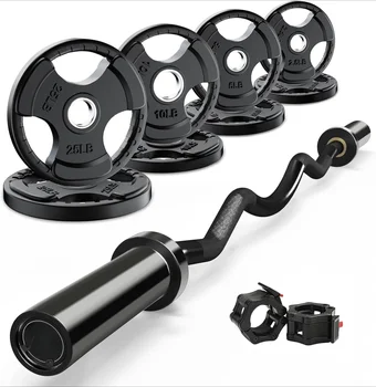 2 Inch EZ Curl Bar with Weights, 700LBS Weight Capacity Olympic Curl Barbell for Bicep, Tricep and Weight Lifting Exercises 1