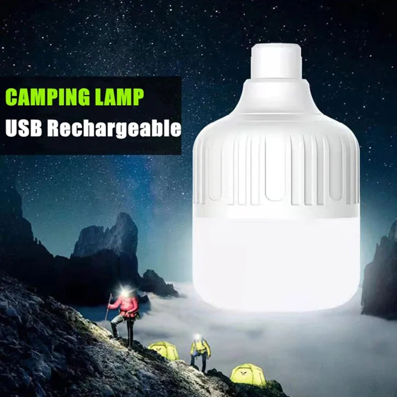 80W LED Outdoor Rechargeable Light Bulb High Brightness Emergency Light Hook Camping Fishing Portable Lantern Night Light Carry
