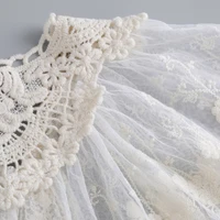 Châle en dentelle florale brodée pour femme, col faux amovible, grande écharpe plissée en mousseline de soie, nœud papillon à lacets, capelet élégant 4