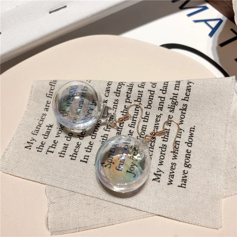 Korean Fashion Glass Ball Dangle Earrings Women Bubble Personality Temperament Unique Jewelry Gift