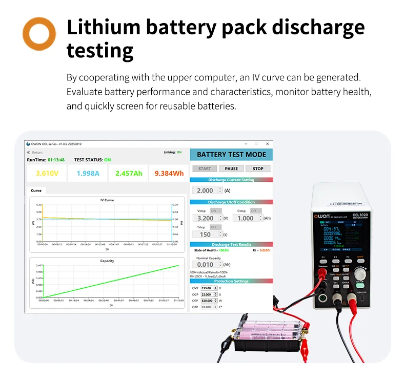 OWON Programmable DC Electronic Load OEL30 Series Digital Battery Capacity Teste