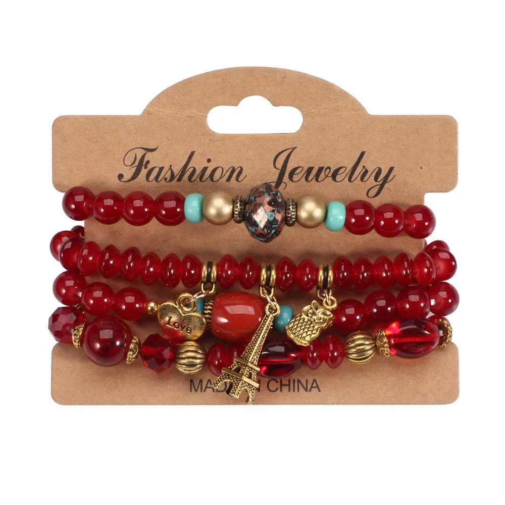 DIEZI Ethnic Tassel Crystal Beads Bracelets for Women Girls Gift Elastic  Rope Shell Leaves Charm Wrap