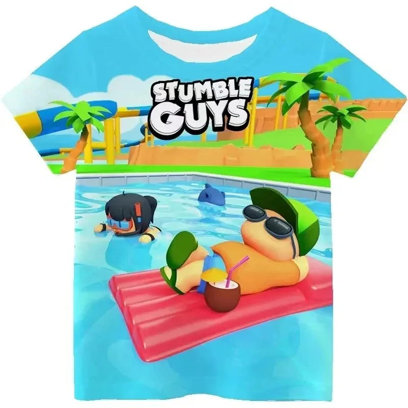 Stumble Guys Kids T-shirts Games Short Sleeve Tops Casual Y2k Girl Boy Clothes T-shirt Kids Korean Version Round Neck Loose Tee