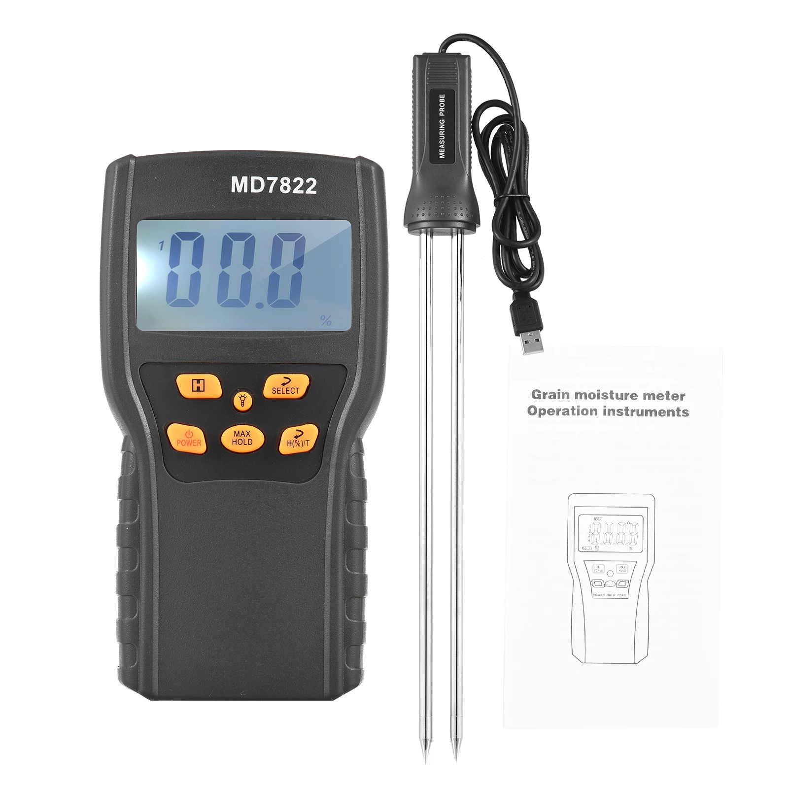 

Измеритель влажности зерна MD7822, Анализатор содержания воды, цифровой тестер, тестер влажности с 12-дюймовым сверхдлинным щупом