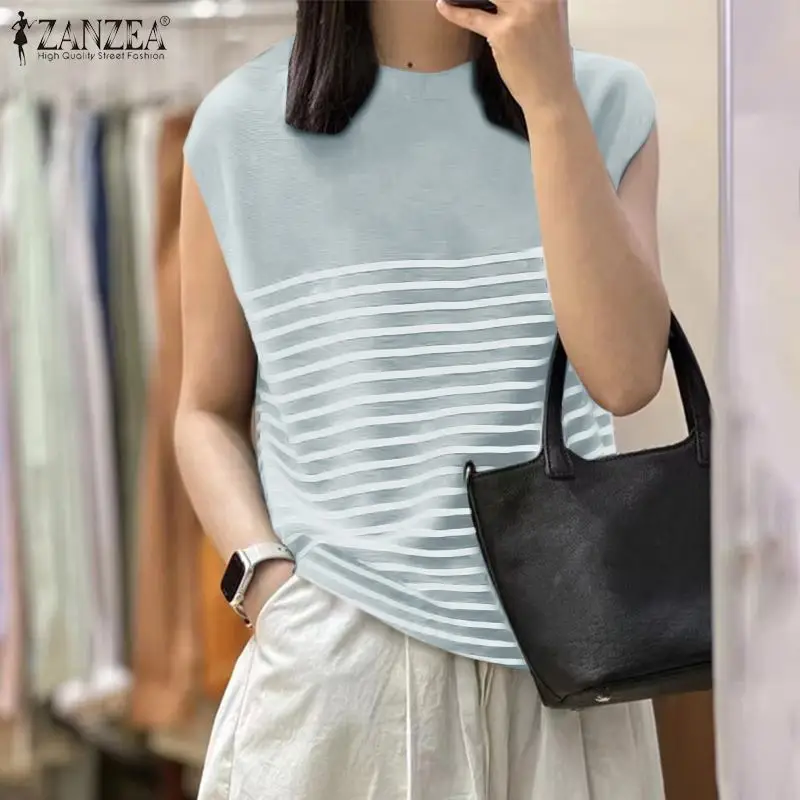 Fashion Women Sleeveless OL Blouse Summer Office Shirt 2024 ZANZEA Casual Stripe Tanks Tops Female Elegant Work Blusas Chemise