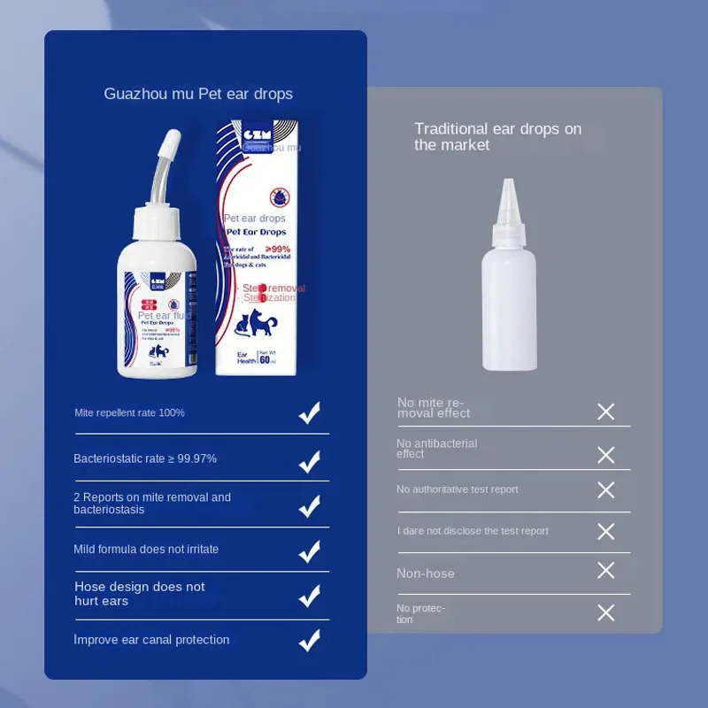 Pet Ear Drops Cat Dog Ear Cleaner Mites Removal Earwax Clean Infection Control Deodorizing Relieve Itching Dog Wash Solution pet ear drops