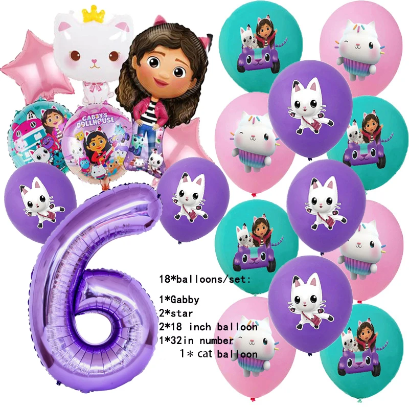 Party Supplies Gabby Dollhouse Birthday Party Decorations Balloons Plates Cup Napkins Backdrop Tableware Pink Girls