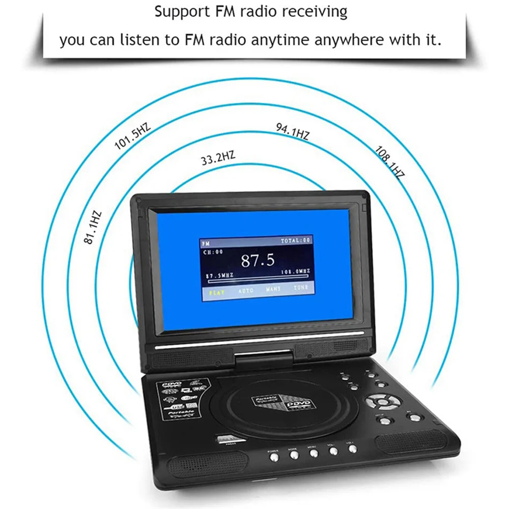9 8 Portable DVD Player HD Video Player AV Input Output, Car Mini TV Playing Device, US UK EU AU Plug