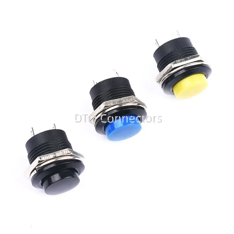 6pcs 순간 푸시 버튼 스위치 16mm 순간 6A 125VAC 3A 250VAC 원형 스위치 R13-507 검정색 빨간색 초록색 흰색 파란색 노란색