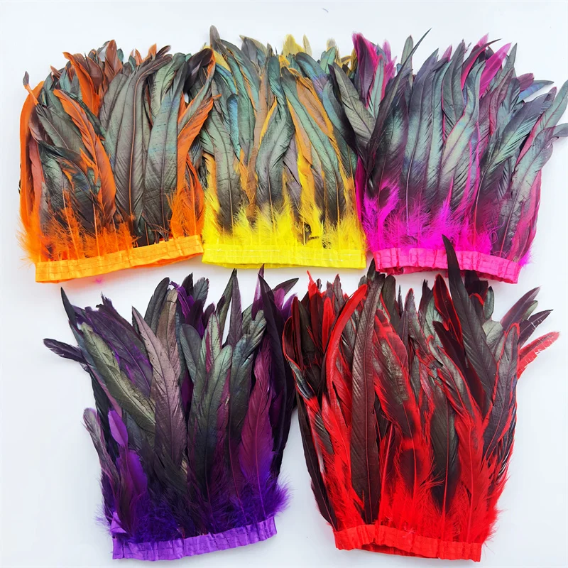 

10Yard Natural Rooster Tail Feathers Trims Fringe Plumas 25-30cm Wedding Party Dress Decoration Needlework Accessories