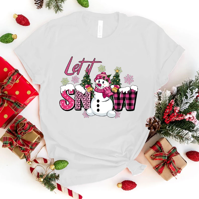 

Fashion Christmas Let'S It Snow Print T-Shirt Casual Short Sleeve Graphic Tee Shirt Unisex Loose Harajuku T Shirt Tops(Premium T