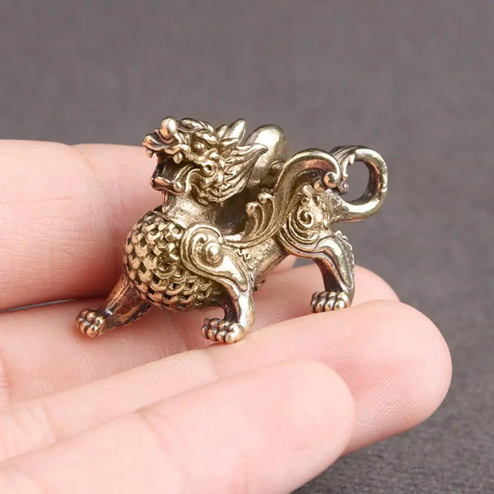 

High-quality Brass Ornament Chinese Style Brass Kylin-beast Statue Vintage Wealth Prosperity Figurine for Fengshui Luck for Car