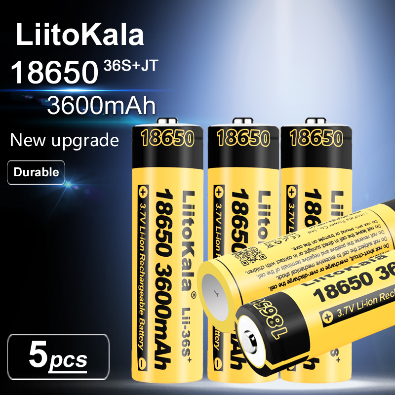 5PCS LiitoKala Lii-36S-JT 18650 3.7V 10A Li-ion 3600mAh Lithium Battery For High Drain Devices.For Flashlight