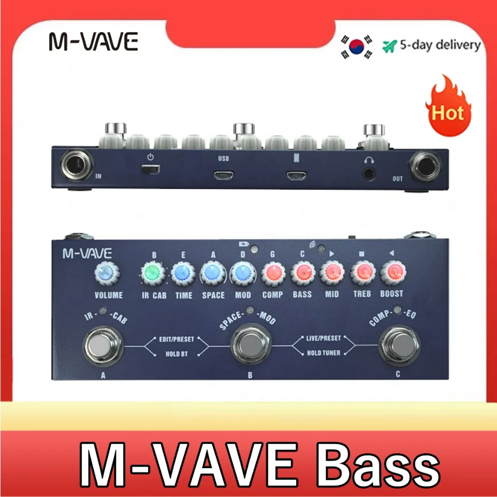 M-VAVE Rechargeable Multi Effects Pedal for Electric Bass Guitar Recording Audio Interface Function Cuvave Pedal