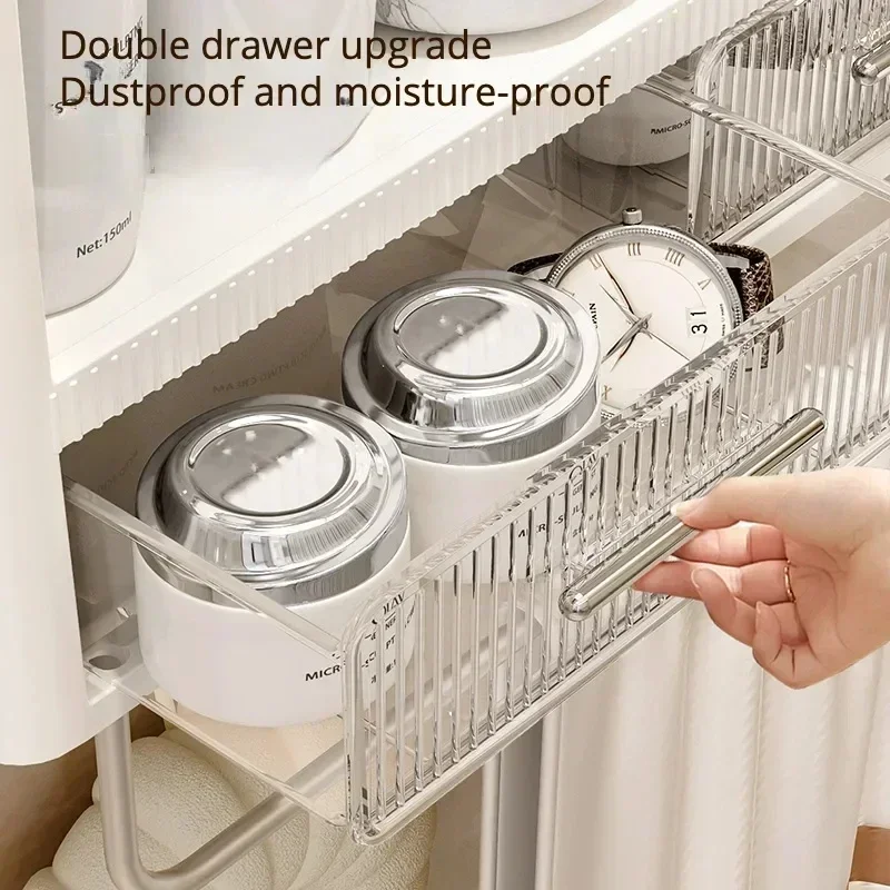 Bathroom Organizer Shelf Wall Mounted Rack Punch-free Makeup Storage Rack with Hook Toiletries Holder with Drawer Home Organizer 4