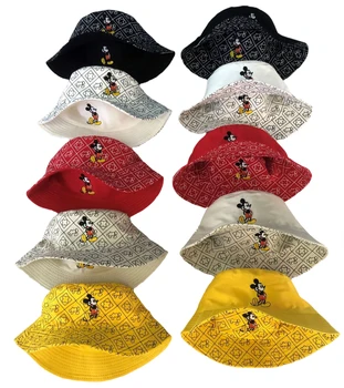 MINISO Cartoon Waflera Mickey Mouse Bucket Cap Autumn Fisherman Hats Double-sided Printing Cotton Cap Birthday For Kid Gifts 1