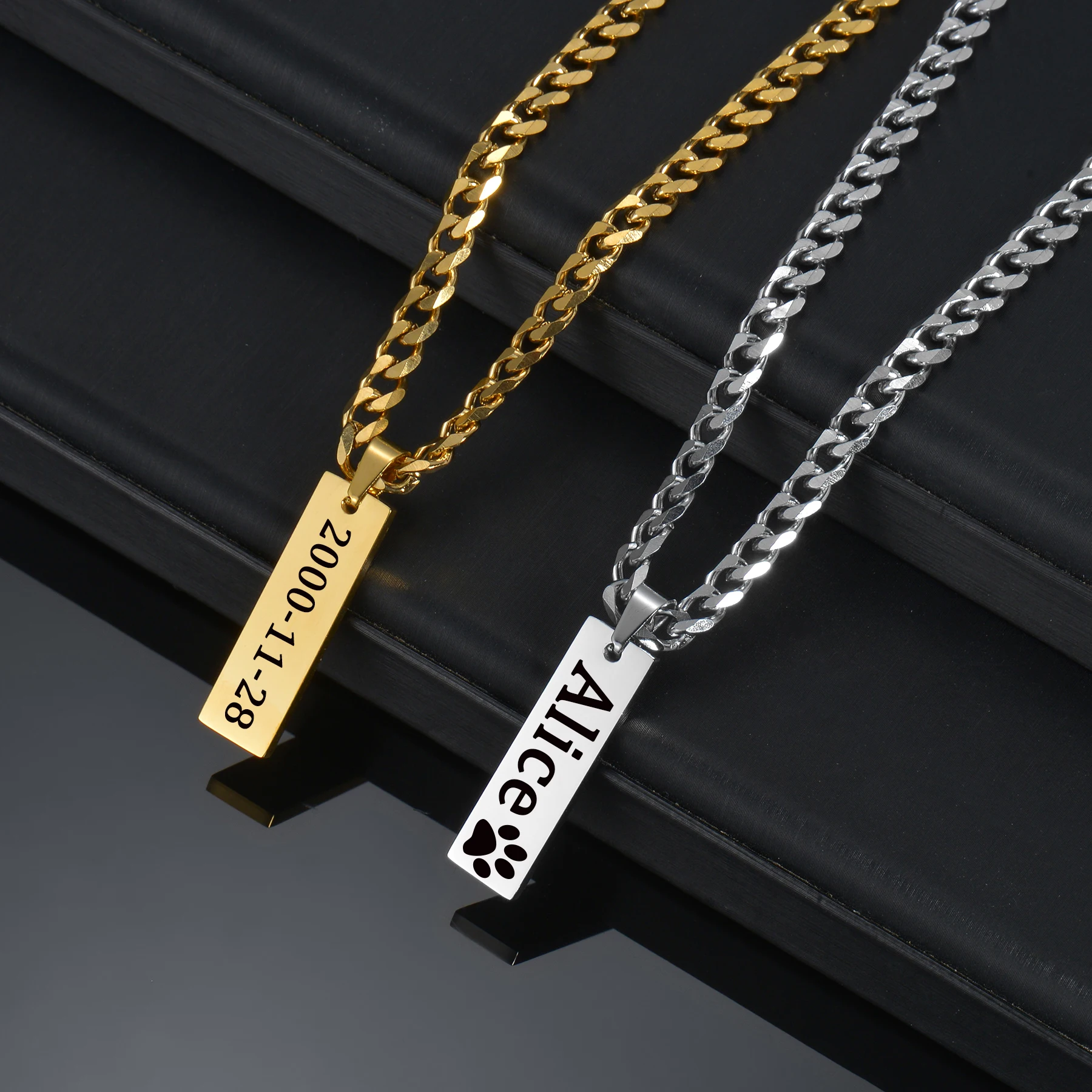 Qina C. Collar De Cadena Colgante Con Texto Personalizado Con Grabado Láser, Nombre, Fecha, Mensaje De Amor, Barra De Acero Inoxidable, Colgante De Cadena, Regalo F/esposa, Marido, Papá, Mamá