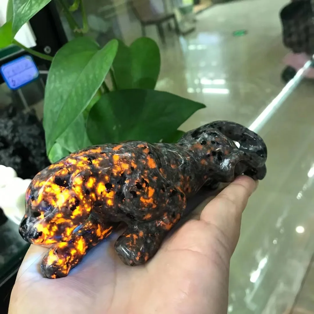 

14cm Natural Flame Stone Carved Leopard Animal Carved Halloween Gift Reiki Decorated Home Mineral Room Decoration