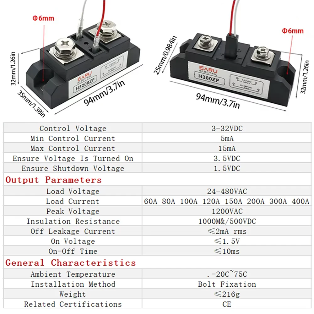 Industrial Solid State Relay SSR Module Single Phase Input 3-32VDC Output 24-480