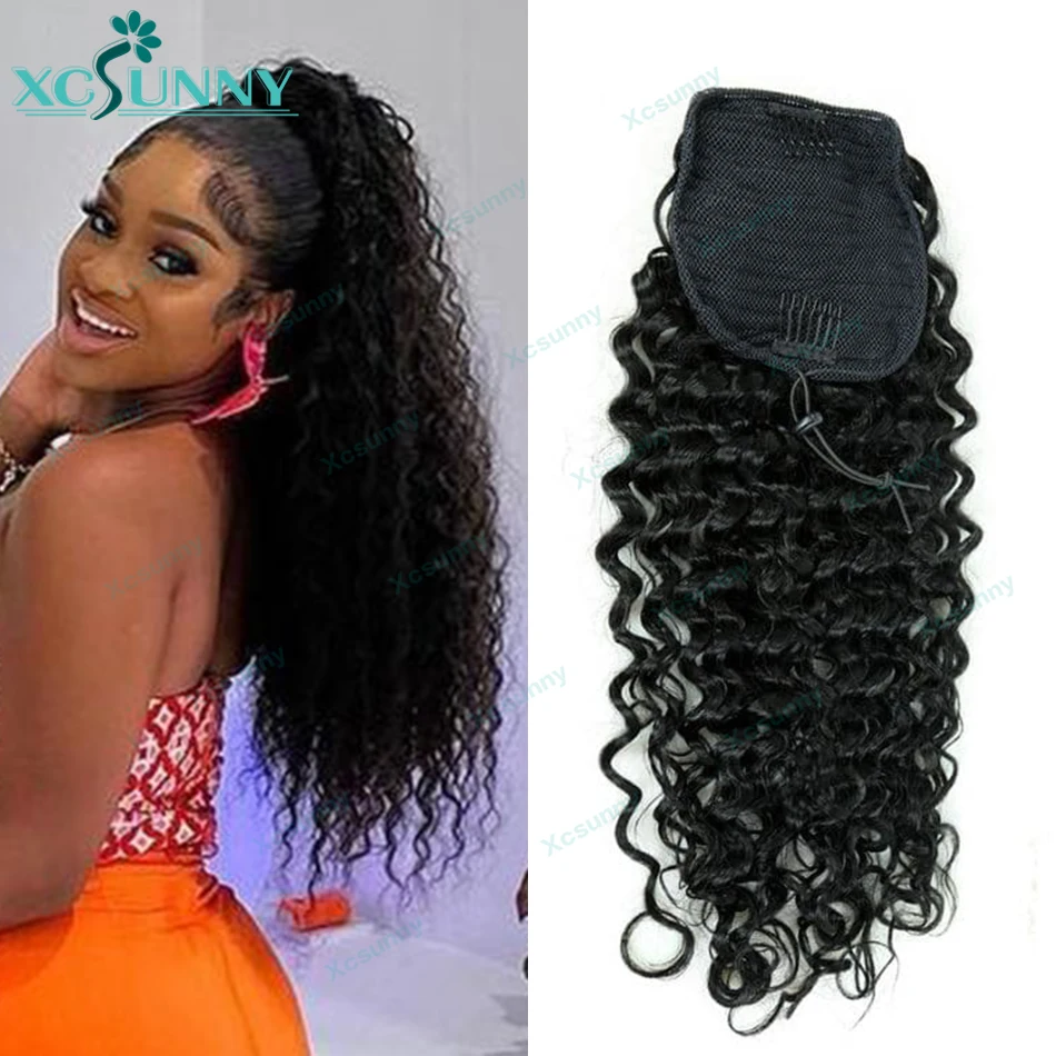 

Drawstring Ponytail Human Hair Curly Clip In Ponytail Extensions Real Human Hair Hairpiece 100g/130g/150g Double Drawn