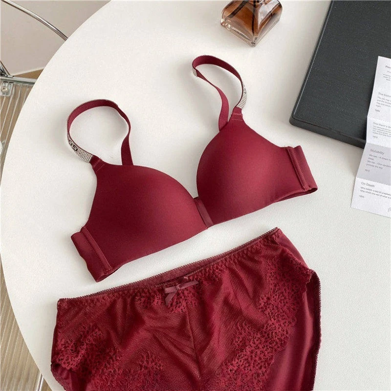 Hot Sale Sexy Letter Rhinestone Strap Bra Set Seamless Thin Summer Light Push Up Anti Sagging Comfortable Women Lingerie Set_voghion.com