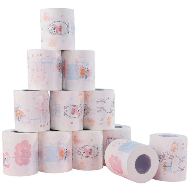Christmas Toilet Paper Printed Toilet Tissue Paper, 12 Rolls, 155 Sheets per Roll, Novelty Paper Funny Gift