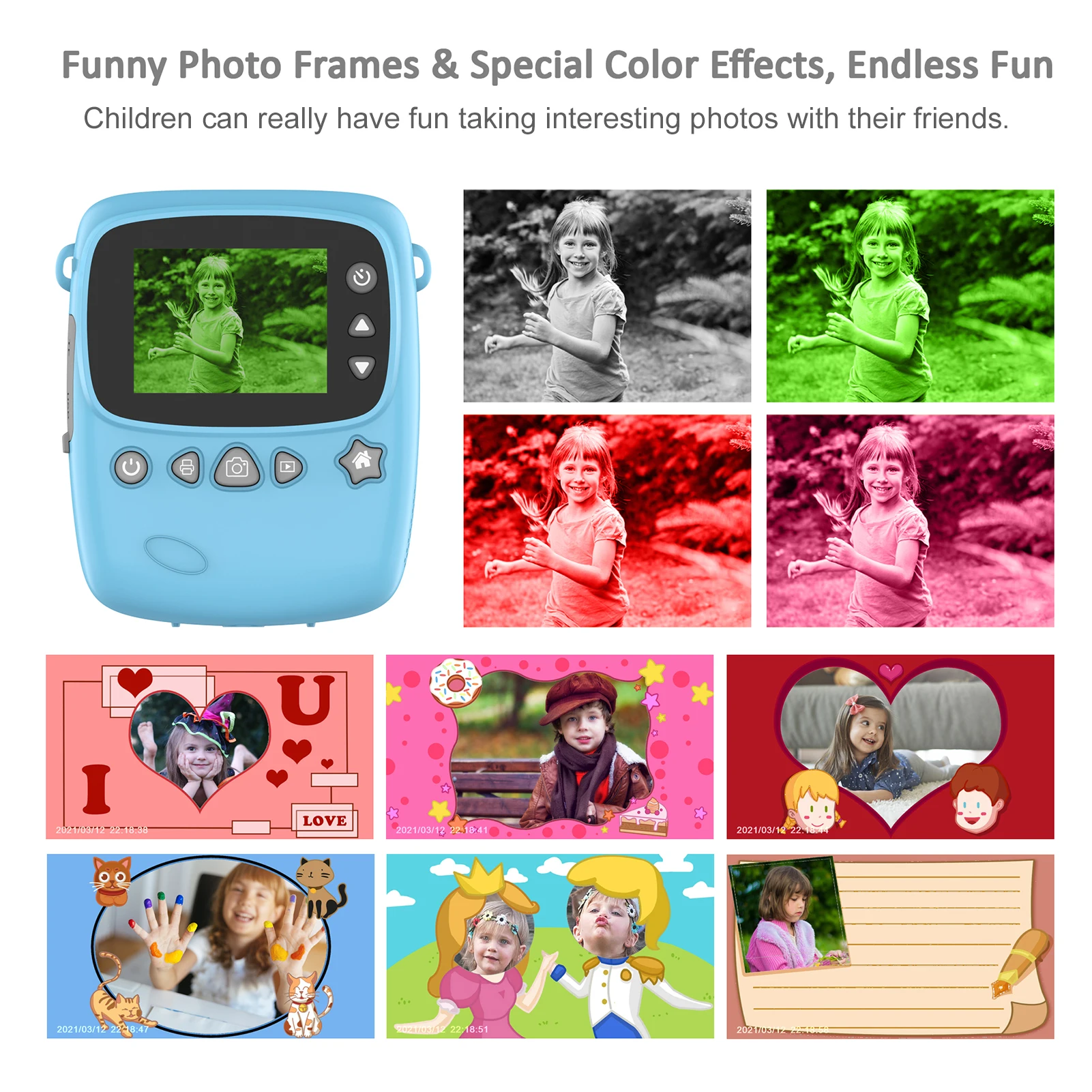 Kids Instant Print Camera 18MP Digital Video Camera 2.3" Screen with Colorful Markers Print Paper Stickers for Boys Girls Gift