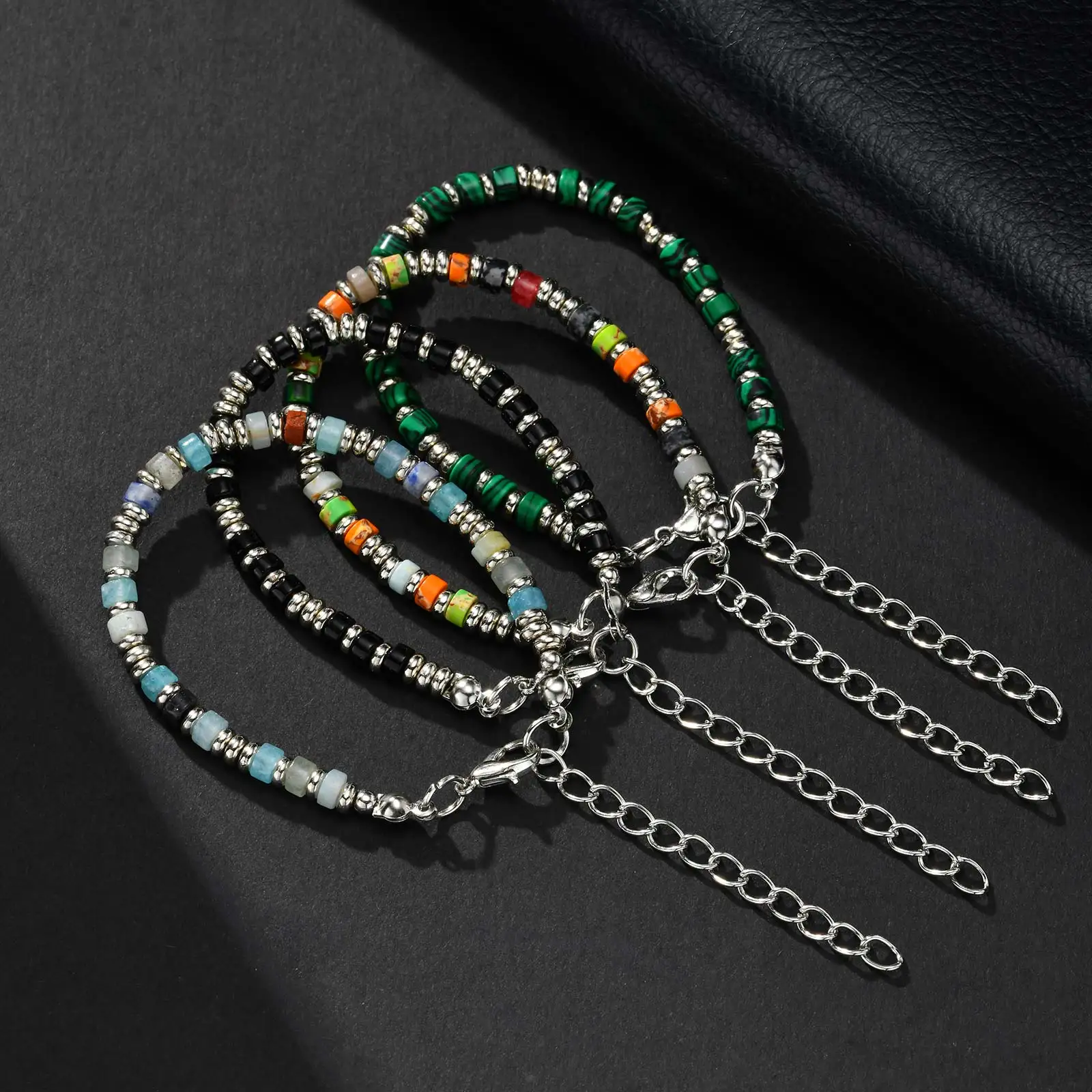 Vintage klassisches Naturstein-Armband, verstellbares Edelstahl-Perlenkettenarmband, Modeschmuck, Geschenk für Männer und Jungen