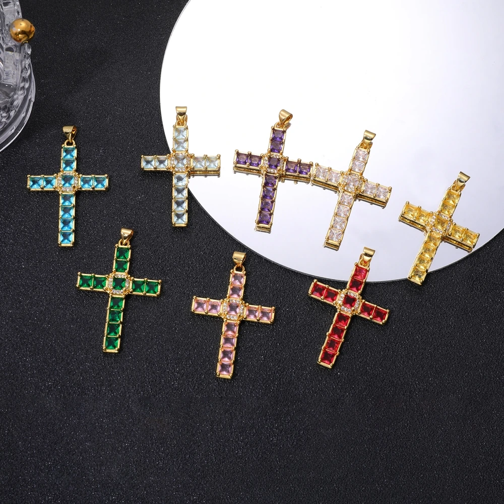 Juya handgemachte Dekoration religiöser Anhänger Schmuckherstellung Zubehör 18K echt vergoldet Zirkonia christlicher Kreuz Charms – Detail 13