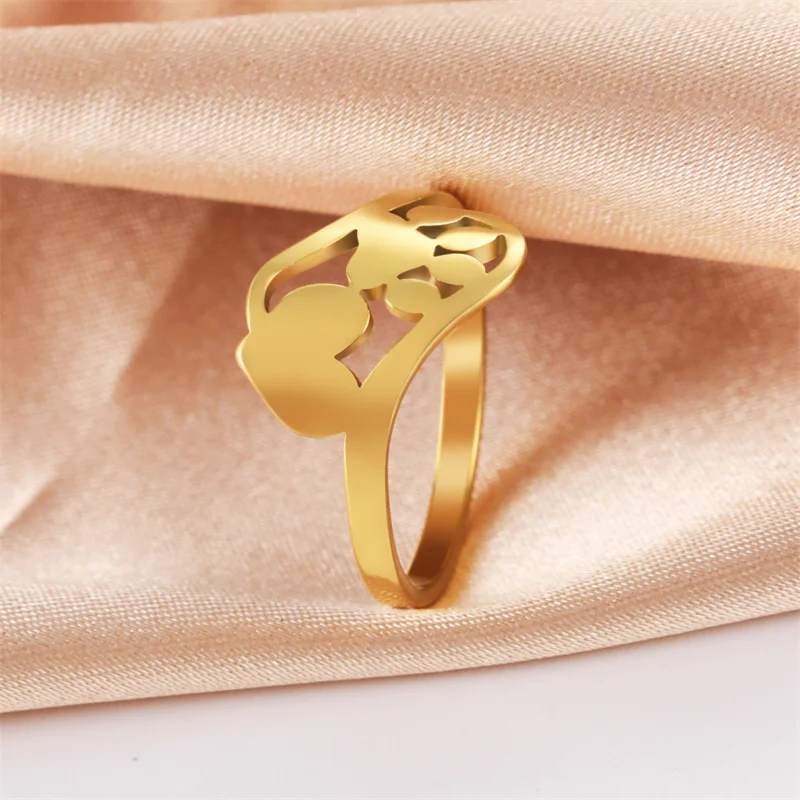 Minimalist Rings Dog Bone Paw Girls Gold Color Stainless Steel Ring Women's - PeticaDeals