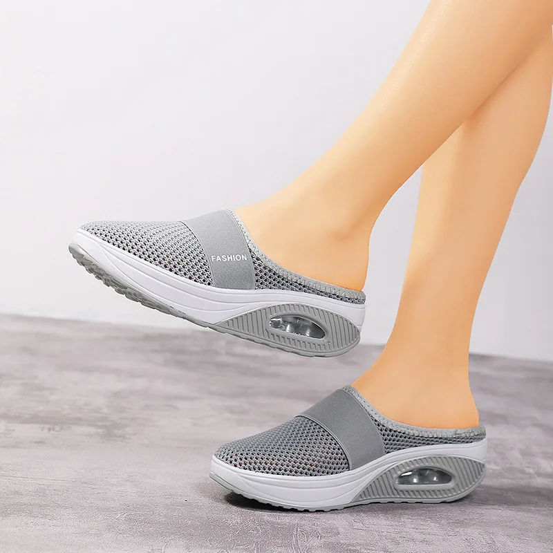 Summer women shoes Slip-on Walking Shoes Mom's Shoes Lightweight Cross-Border Baotou Hollow Half Slippers Summer Mesh