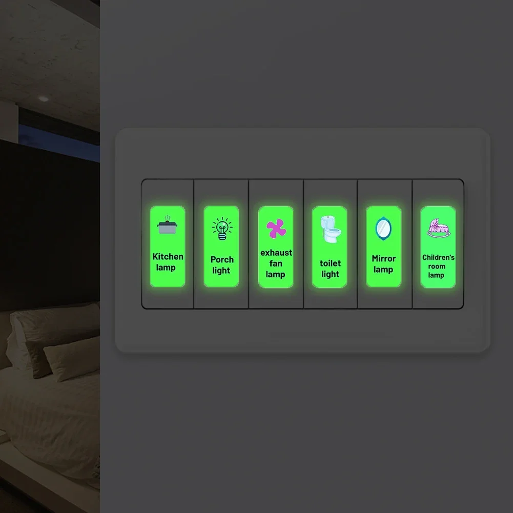 8pcs Luminous Sign Wall Switch Sticker PVC Glow in The Dark Light Switch Labels Stickers for House Decals Lamps Button Lable