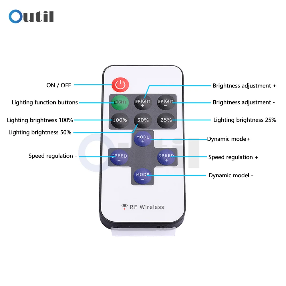Светодиодный регулятор яркости, мини-контроллер с 9 клавишами и радиочастотным дистанционным беспроводным управлением для монолитного блока светодиодов 5050, 3528, 5730, одноцветная полоса Светодиодный регулятор яркости, мини-контроллер с 9 клавишами и радиочастотным дистанционным беспроводным управлением для монолитного блока светодиодов 5050, 3528, 5730, одноцветная полоса