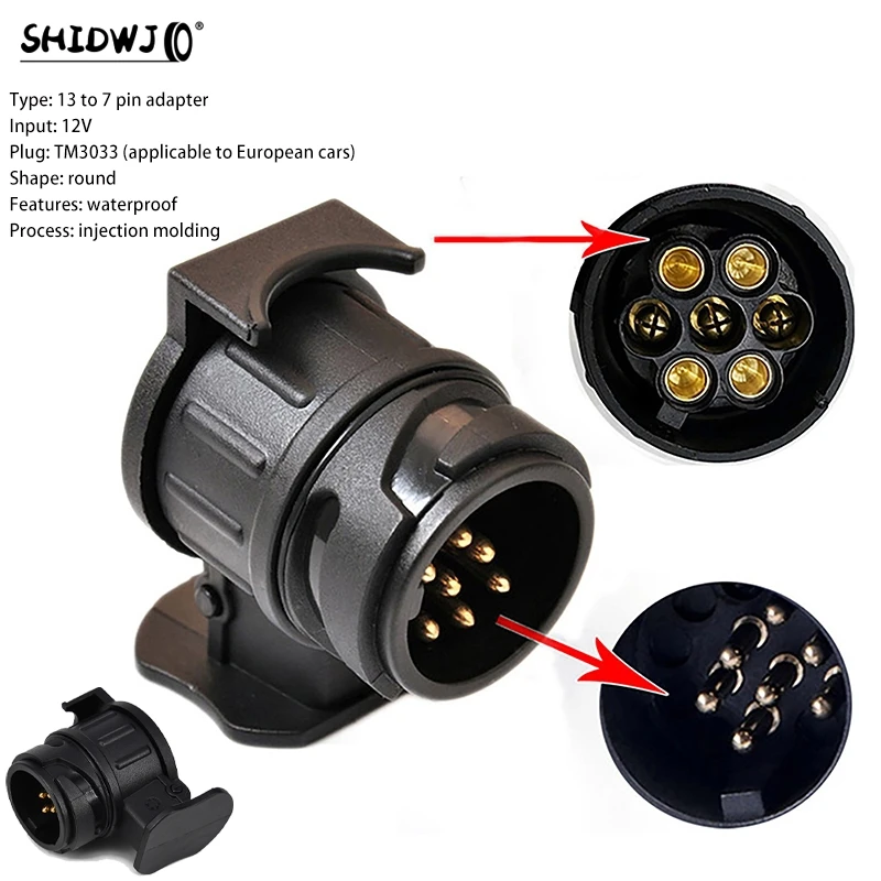 

12V 13 To 7 Pin Plug Adapter Trailer Connector Towbar Towing Waterproof Plugs Socket Adapter Protect Connector Accessories