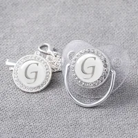 Baby Personalized Pacifier Clips Newborn Luxury Pacifiers Holder Letter Silver Bling Infant Transparent Silicone Nipple Bpa Free 2