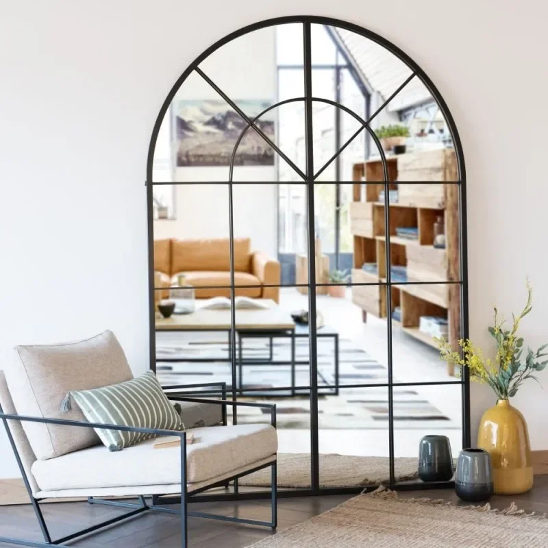 

Retro Iron Art Wall Hanging Antique Fake Window Professional Alien Decoration Mirror Wall Hanging Arched Partition foyer