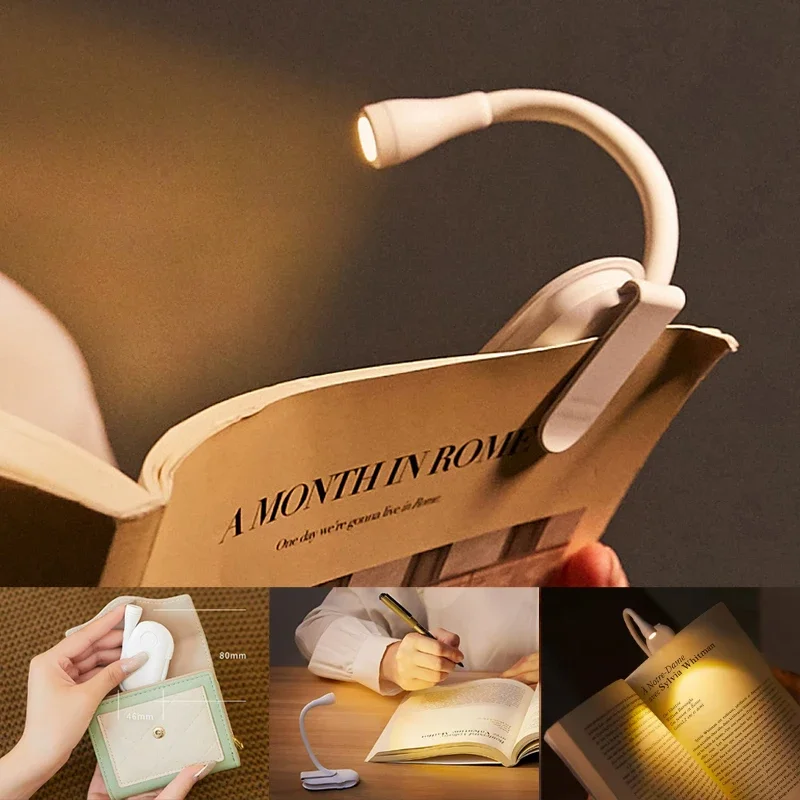 Book Light LED Mini Portable Clip Night USB Charging Dimmable 360&deg; Flip For Bedroom Camping