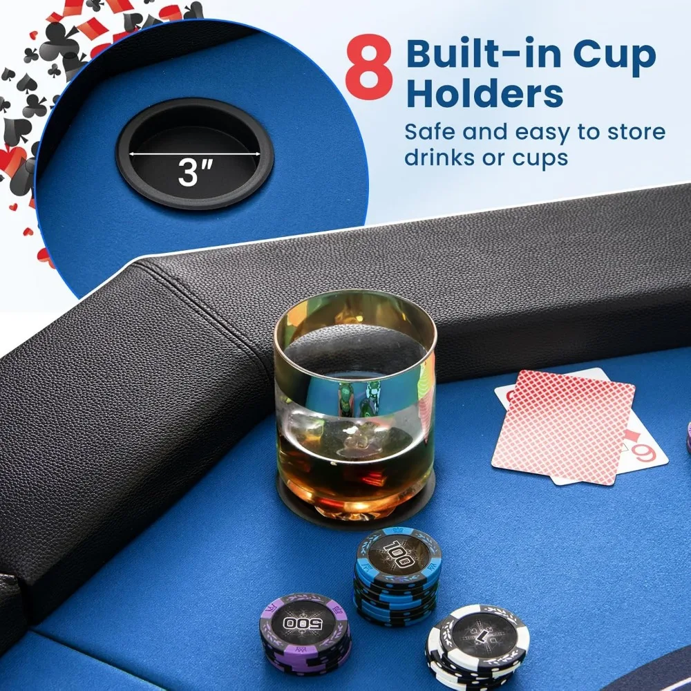 48" Poker Table Foldable - 8 Player Octagon Texas Holdem Poker Tables w/ 8 Cup Holders, Casino-Grade Felt Surface, Padded Rails 4