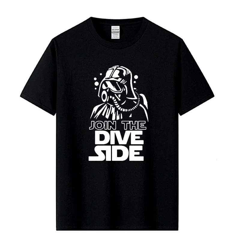 JOIN THE DIVE SIDE DARK Unterwasser Lustiges bedrucktes T-Shirt Baumwolle Kurzarm O-Ausschnitt Herrenbekleidung Marke Top T-Shirt Plus Size