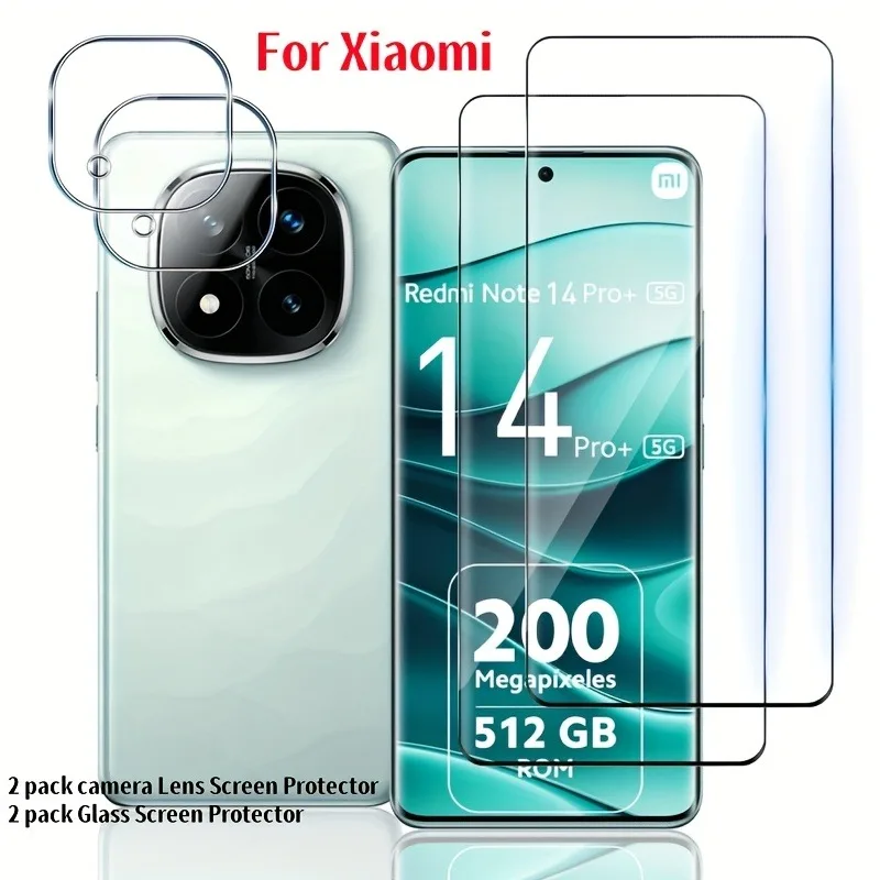 Verre trempé pour Xiaomi Redmi Note 14 Pro 14 Pro + 5G 14S 13 Pro 2 + 2 pièces protecteur d'écran 3D + Protection de caméra 3D dureté 9H