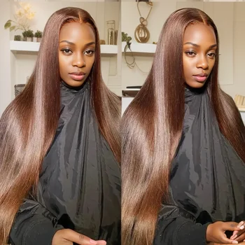 Chocolate Brown Bone Straight 13x4 13x6 Lace Frontal Human Hair Wigs Glueless Hd Full Lace Wig Brown Colored HD Closure Wig 1