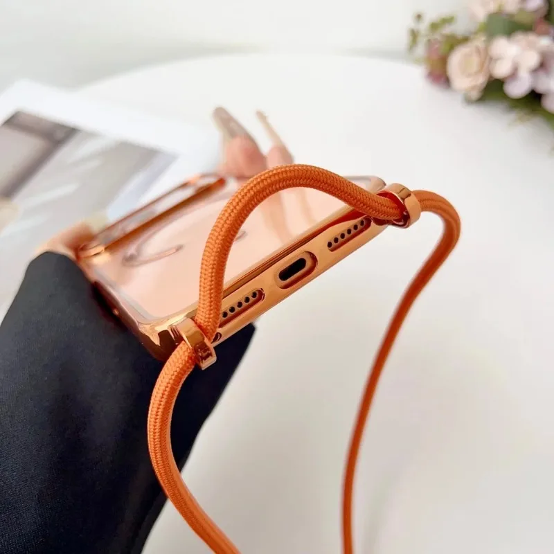 Elegant Magnetic Clear Phone Case with Luxury Necklace Cord and Plated Lanyard