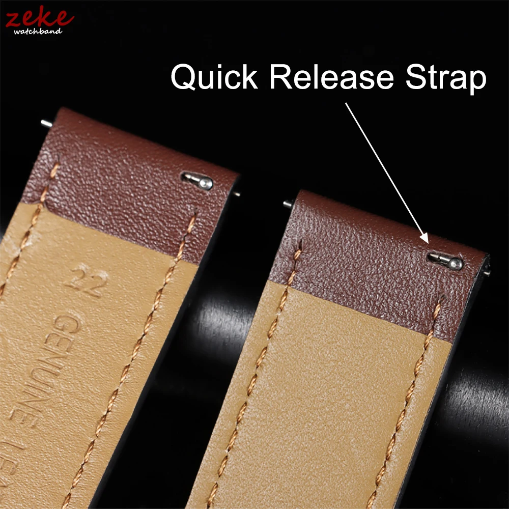 Vintage Handmade Leather Watch Strap - Quick Release, Breathable, Sport Design, Black & Brown, with Pin Buckle