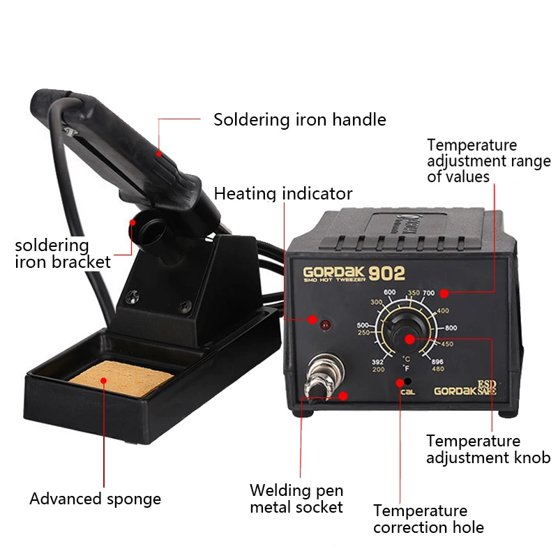 GORDAK 902 ESD SMD Welding Tweezers Repair Rework Station Electric Thermostat Constant Temperature Heating Tweezers VS YIHUA938D hot air station